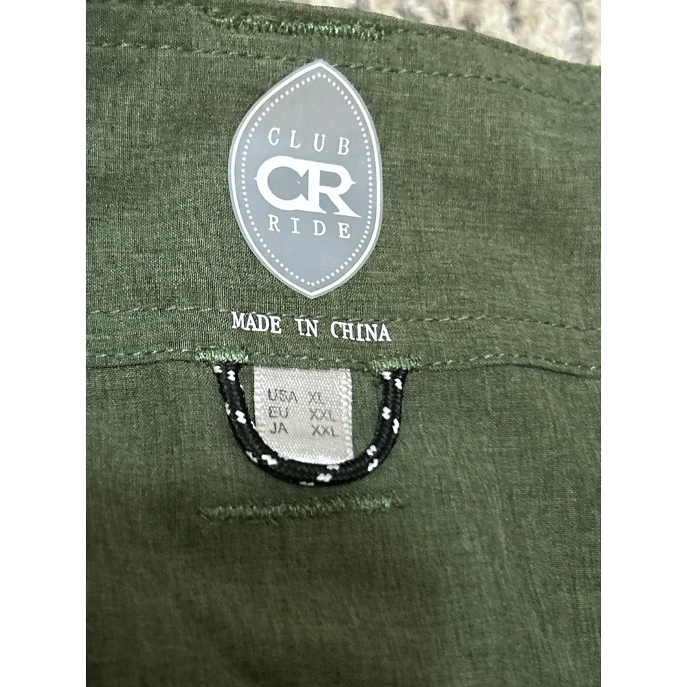 Club Ride Cycling Shorts Mens XL Green Stretch Zip Pocket Bike Trail